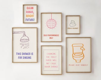 Funny Bathroom Art Prints: Minimalist Toilet Decor Set (Digital Download)