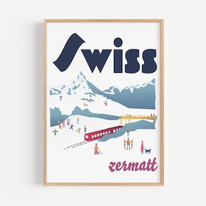 Swiss Alps Zermatt Print: Modern Ski Resort Travel Poster (Digital Download)