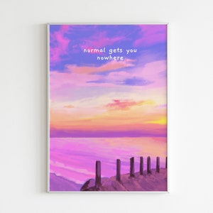 normal gets you nowhere wall art, trendy motivational pink wall decor, coastal beach room wall art, digital prints image 8