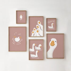 Powder Pink Goose Printable Wall Art – Cute Farmhouse Goose Decor, Nursery Artwork, Vintage-Inspired Instant Download, Cottage Wall Prints