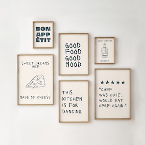 blauer Küchendruck 6er Set PRINTABLES - Küchen Wandkunst - Minimalist - French Food Kunst - Käse Kunstdruck - trendige Wandkunst - digitaler Download
