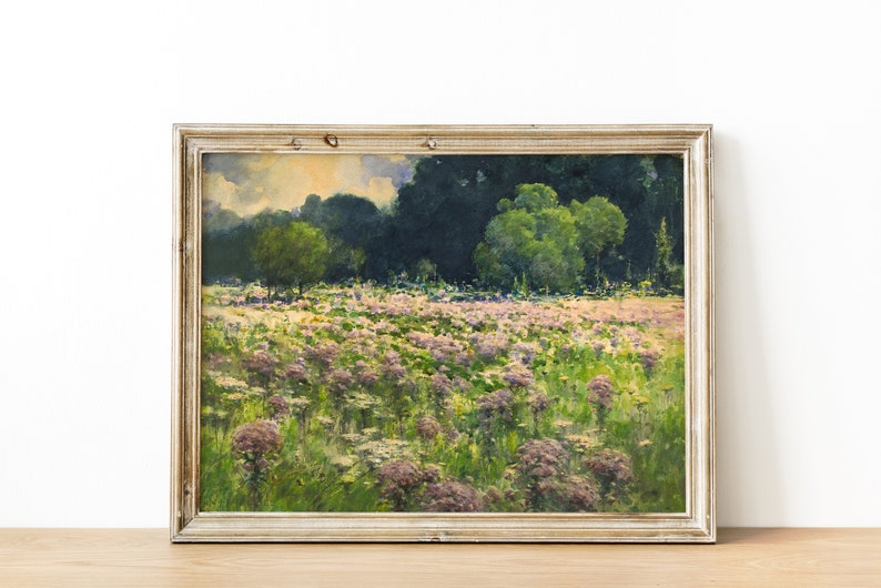 Meadow Landscape Painting Vintage Spring Printable Wall Art Antique Watercolor Art Print Spring Wall Decor Download Rustic Wall Art image 10