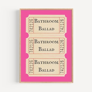 arte de parede rosa para banheiro, impressão de banheiro rosa, impressão de ingresso para balada de banheiro, arte de parede feminina rosa, decoração de banheiro moderna, impressão digital