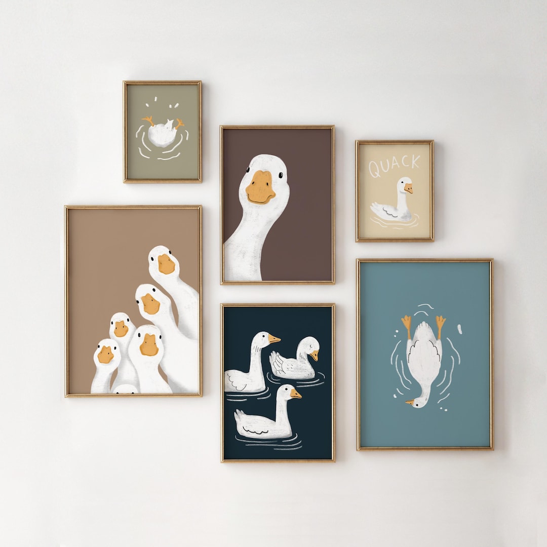Printable Goose Nursery Wall Art, Neutral Boho Kids Decor, Set of 6 ...