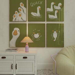Sage Green Goose Wall Art Set of 6 – Farmhouse Nursery Decor, Kids Room ...