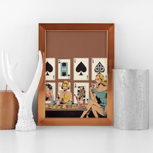 Women Poker Night Cards & Drinks Playing Cards Wall Print Retro Digital Download Print Large Printable Art Downloadable Prints image 4