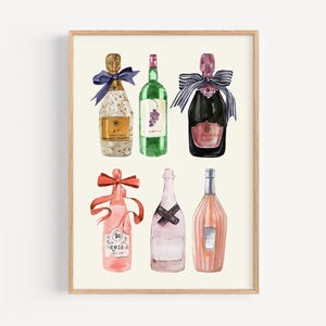 Wijnfles Art Print - chique aquarel wijncollectie, decor wijnliefhebber keuken, barwagen kunst, elegante eetkamer kunst aan de muur, afdrukbaar