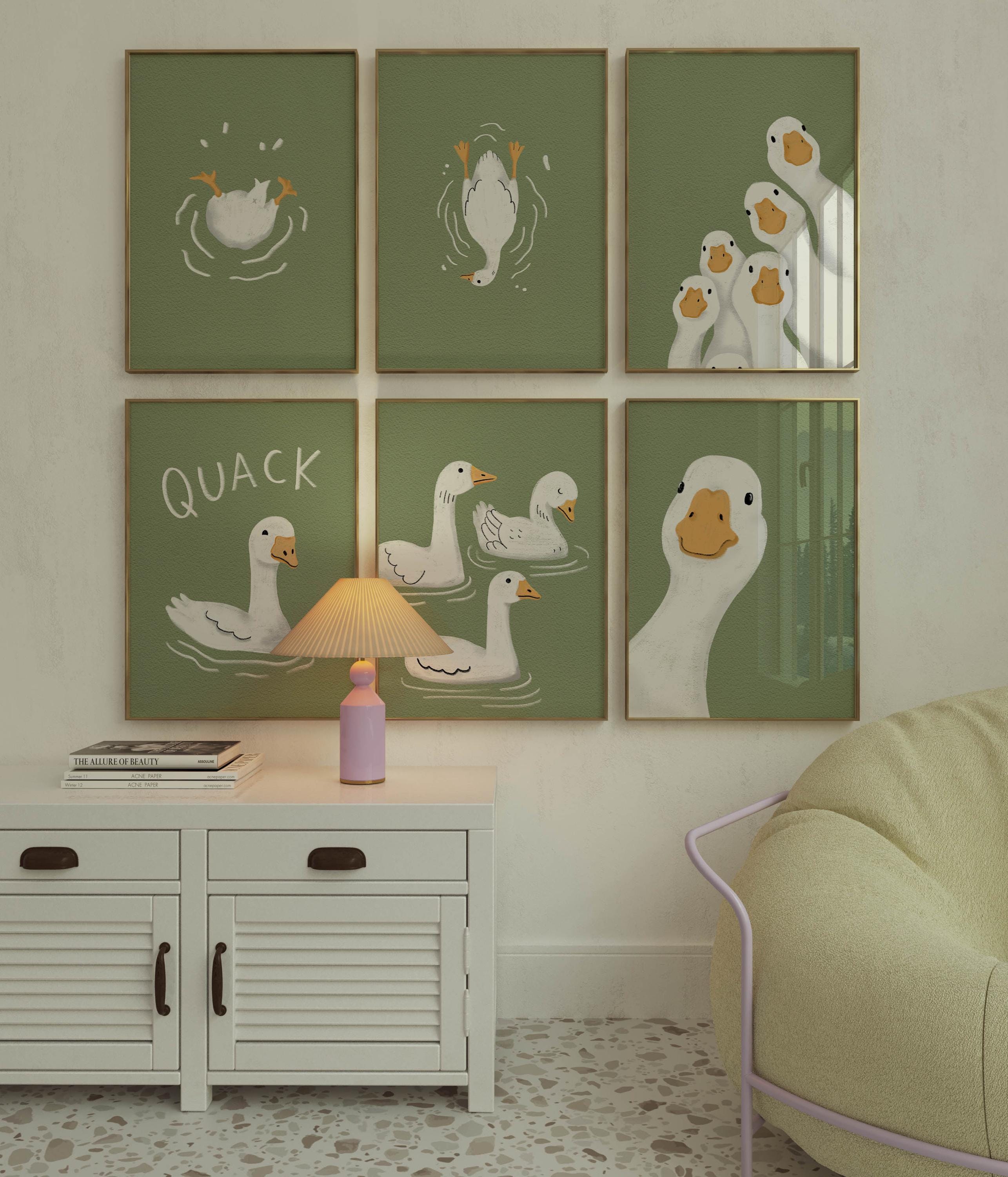 Sage Green Duck Print Set – Kids Nursery Animal Wall Art (digital ...