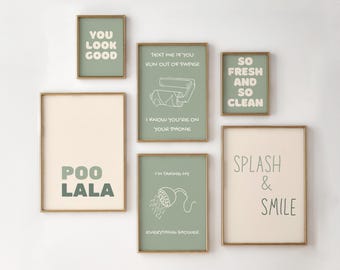 Sage Green Bathroom Print Set – Modern Funny Decor (Digital Download)