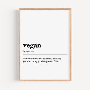 Funny Vegan Definition Print: Minimalist Kitchen Wall Art (Digital Download)