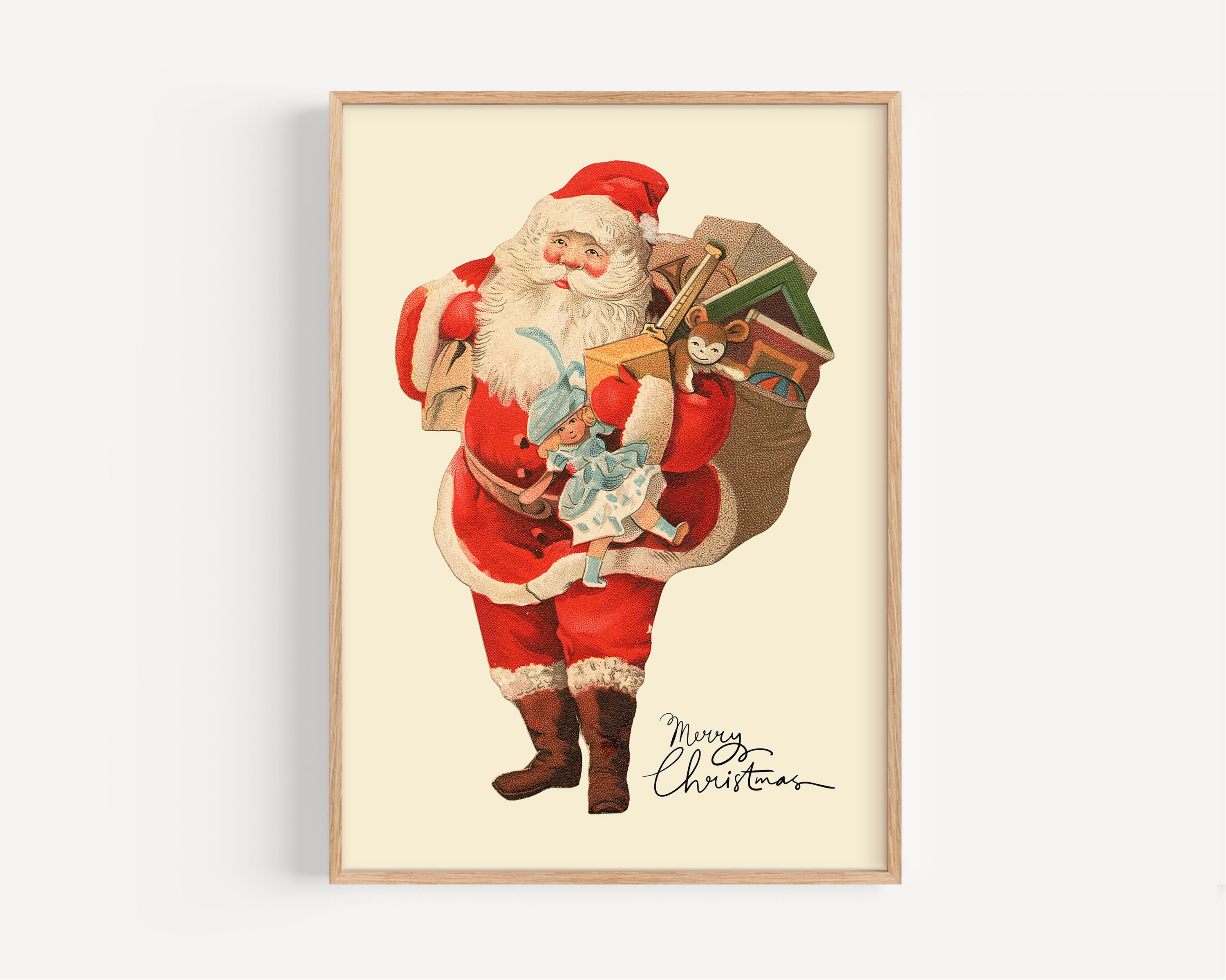 ヴィンテージサンタクロースアートプリント：レトロなクリスマス