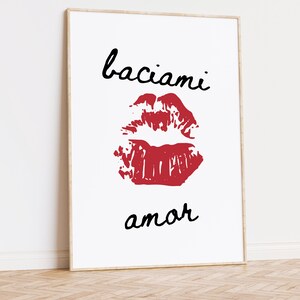 romantic italian quote valentine wall art, baciami amor wall decor, valentine's day gift, amore wall art, digital download