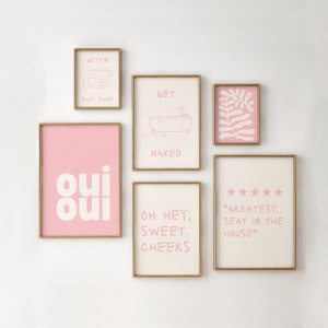arte de parede rosa para banheiro - 6 IMPRIMÍVEIS - impressões para banheiro - decoração engraçada para banheiro - impressão de parede moderna - arte de parede rosa moderna - download digital