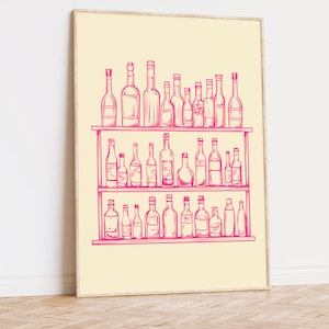 pink bar cart wall decor, modern trendy cocktail wall art, chic pink bar cart wall art, home decor printable art,  digital download