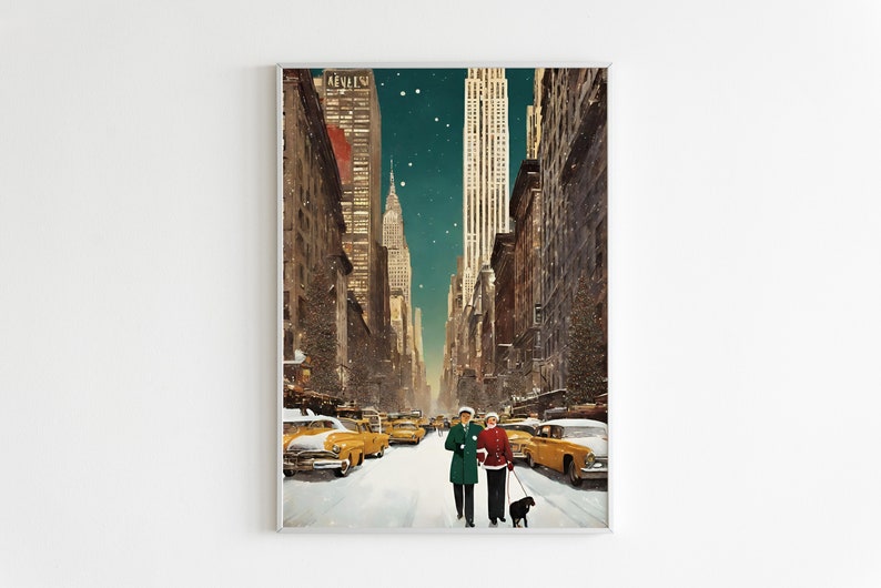 classic christmas print New York christmas print christmas wall art travel New York retro christmas holiday decor image 10