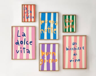 Italian Quote Art Prints – Set of 6, La Dolce Vita (Digital Download)