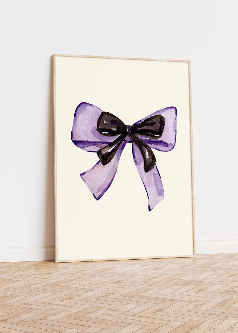 purple bow art poster, coquette room decor, purple girly wall art, balletcore digital print, aesthetic decor, digital print image 6