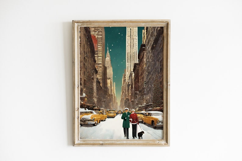 classic christmas print New York christmas print christmas wall art travel New York retro christmas holiday decor image 5