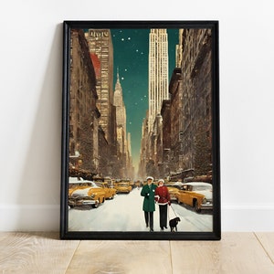 classic christmas print New York christmas print christmas wall art travel New York retro christmas holiday decor image 2