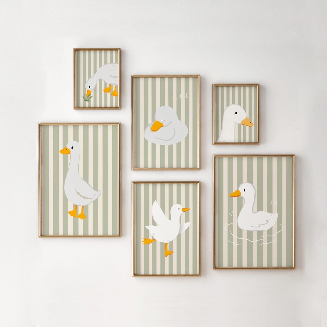 Sage Green Stripes Goose Printable Wall Art – Farmhouse Goose Decor ...