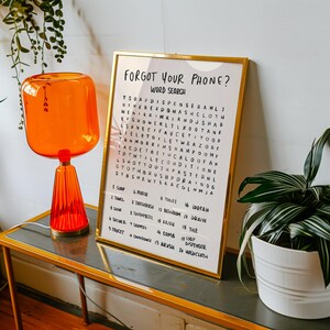Bathroom Word Search Print, Forgot Your Phone Sign, Funny Guest Bath Wall Art image 4