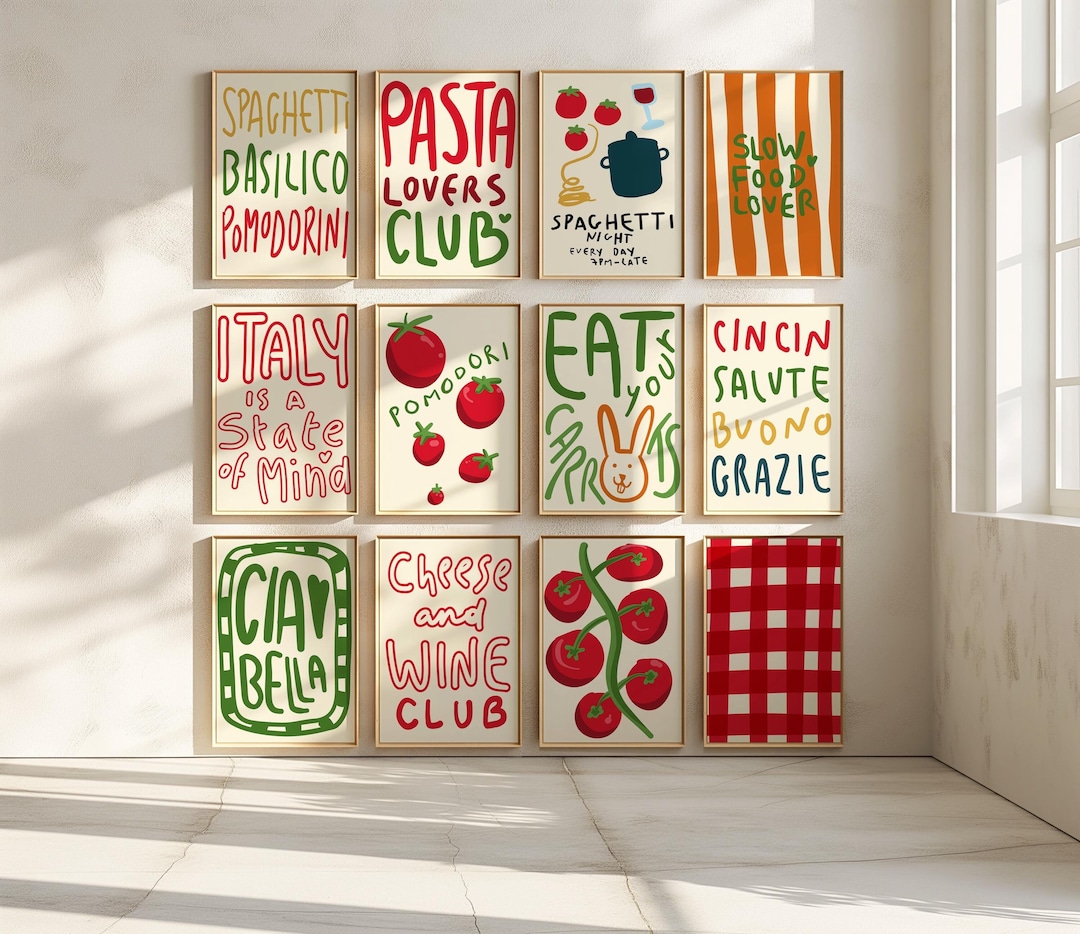 italian kitchen wall decor | kitchen wall art set of... Italian Kitchen Wall Art Prints: Foodie Gallery Set (digital Download ...