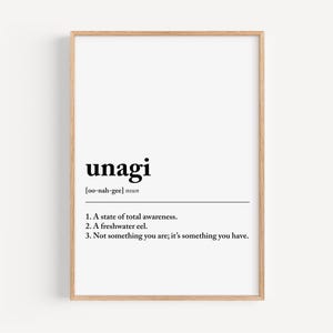 Unagi, Funny Dictionary Definition, Framed Scandi Art, Prints Illustrations, Framed Prints, Print, Quote Wall Art