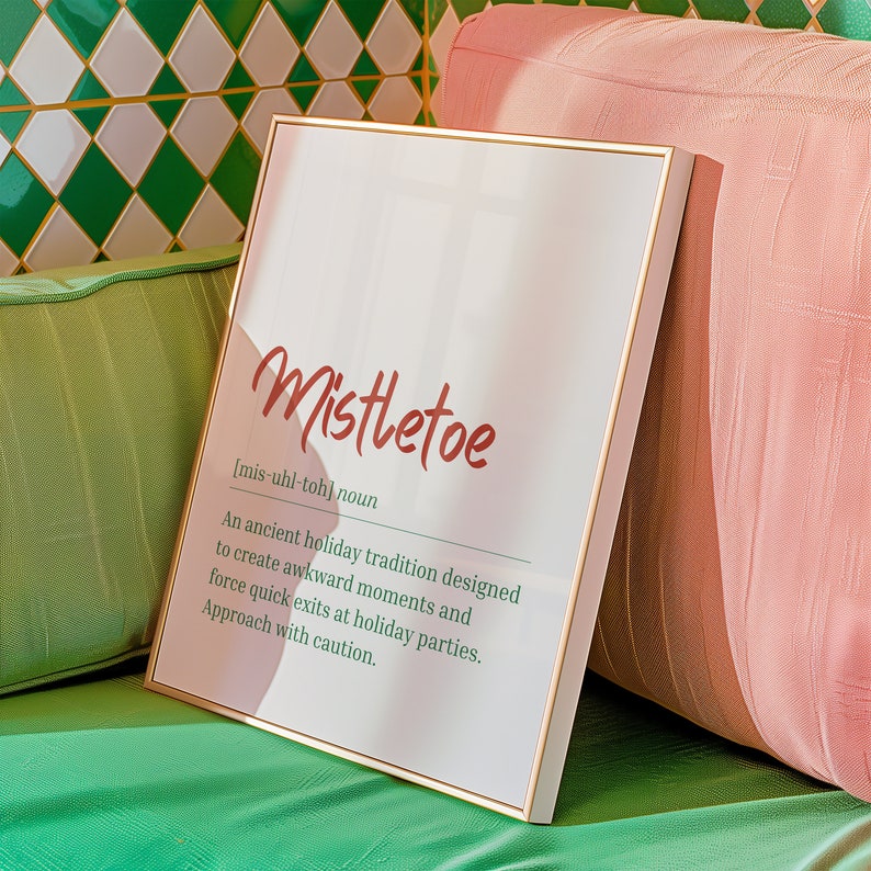 Funny Mistletoe Definition Art Print Humorous Holiday Decor Christmas