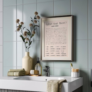 Bathroom Word Search Print, Forgot Your Phone Sign, Funny Guest Bath Wall Art image 6