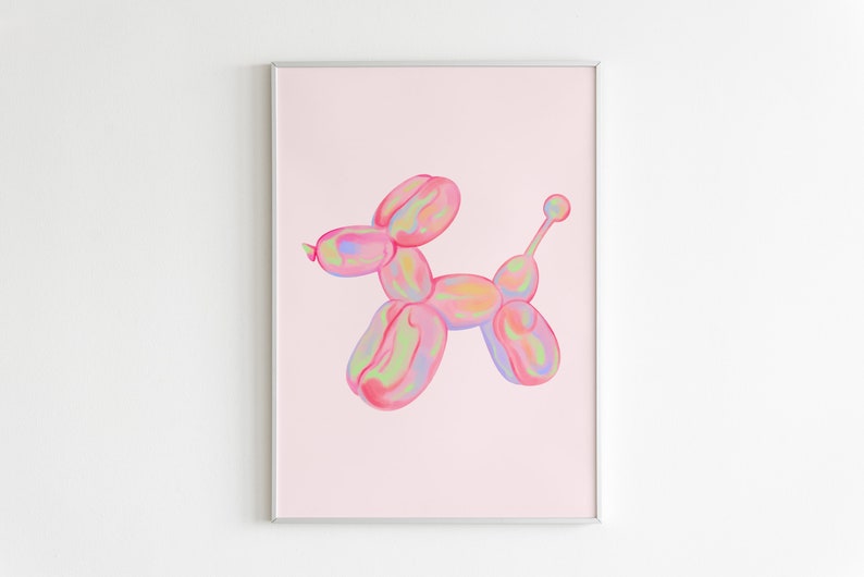 Preppy Room Decor, Pink Balloon Dog Printable Wall Art, Poster for Dorm ...