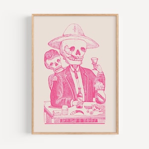 pink bar cart wall art | pink tequila skeleton | bar cart decor | girly pink wall art | large wall art | digital print