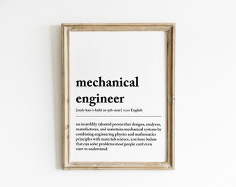 Definición de ingeniero mecánico (impresión) / Decoración para oficina de ingeniero (descarga digital)