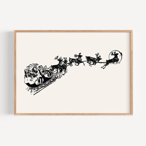 Santa and Reindeer Sleigh Christmas Wall Art - Printable Holiday Decor, Festive Christmas Eve Home Print, Instant Download