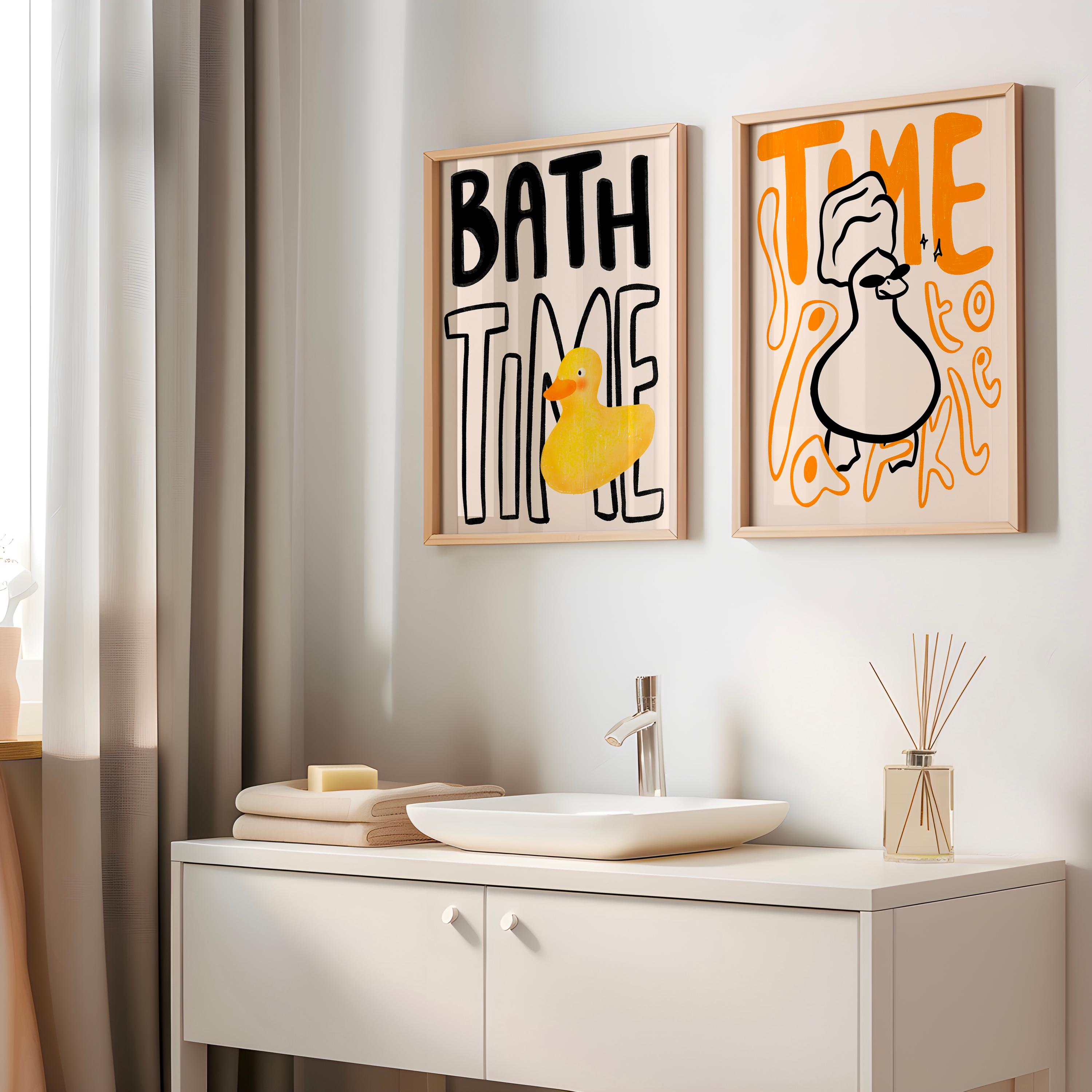 Playful Bathroom Art Set | Bath Time Rubber Duck & Time to Sparkle ...