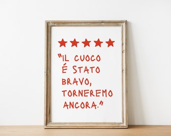 italian chef wall art - funny review poster - italian cuisine decor - italian quote wall art -  kitchen decor - digital download