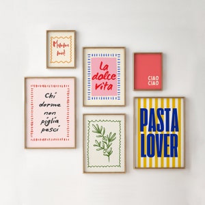 Stampe artistiche da parete vintage italiane / Set di 6 poster / Decorazioni moderne e colorate / La Dolce Vita, citazioni di Mamma Mia, arte per cucina e soggiorno