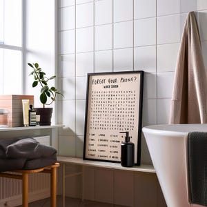 Bathroom Word Search Print, Forgot Your Phone Sign, Funny Guest Bath Wall Art image 9