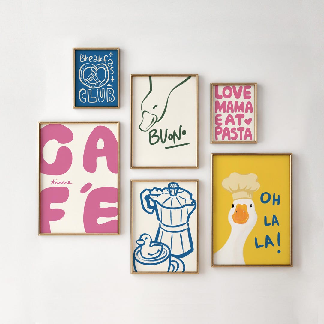 Goose Kitchen Wall Art Set of 6, Retro Italian Food Poster Bundle ...