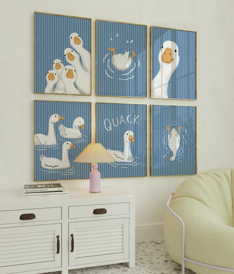 Blue Stripes Goose Wall Art, Nursery Decor, Digital Illustration, Kids ...