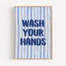 Wash Your Hands Art Print: Blue Watercolor Bathroom Decor (instant ...