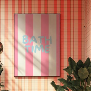 Bath Time Digital Wall Art - Pink & Blue Striped Print, Instant ...