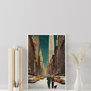 classic christmas print New York christmas print christmas wall art travel New York retro christmas holiday decor image 6