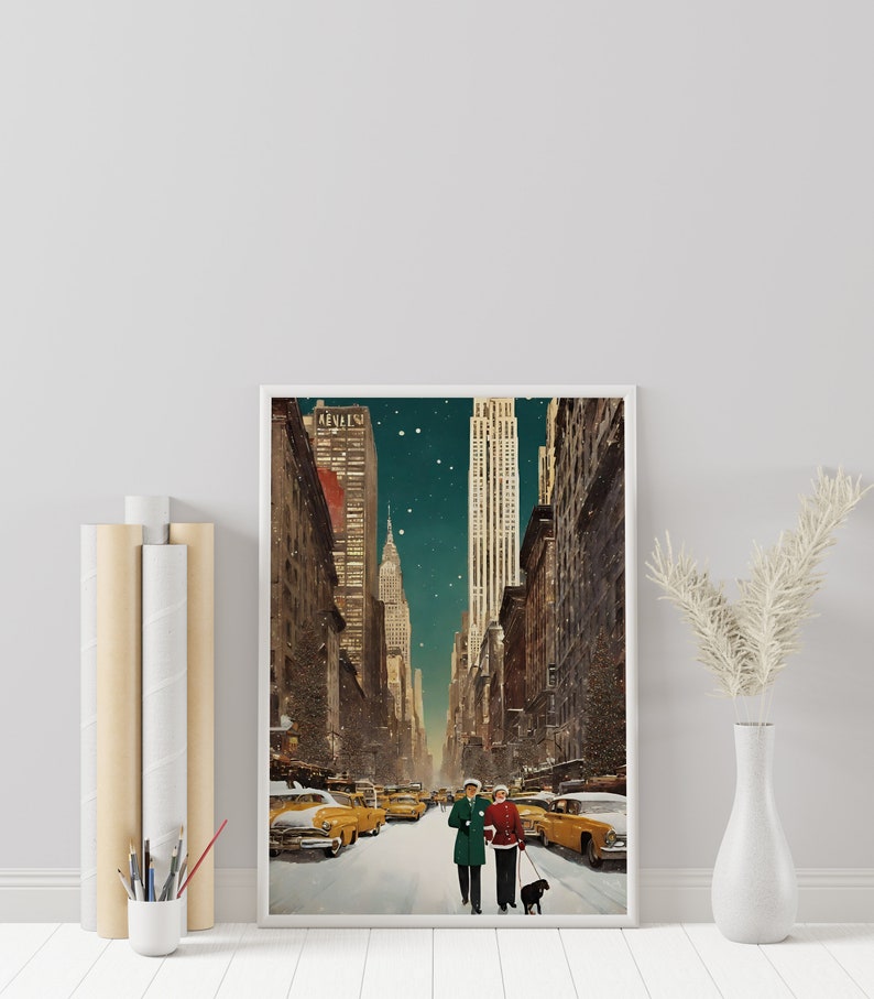 classic christmas print New York christmas print christmas wall art travel New York retro christmas holiday decor image 6