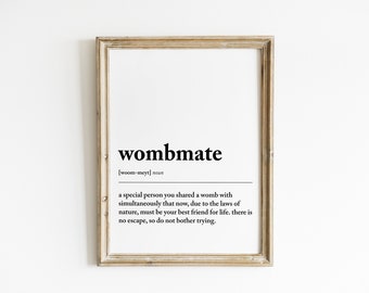 wombmate definition print | twin quotes | twins nursery decor | gift for twin sister | twin boys room decor | digital print