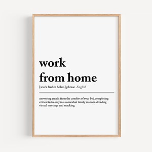 Definitionstryck för arbete hemifrån: Rolig minimalistisk kontorskonst (digital nedladdning)