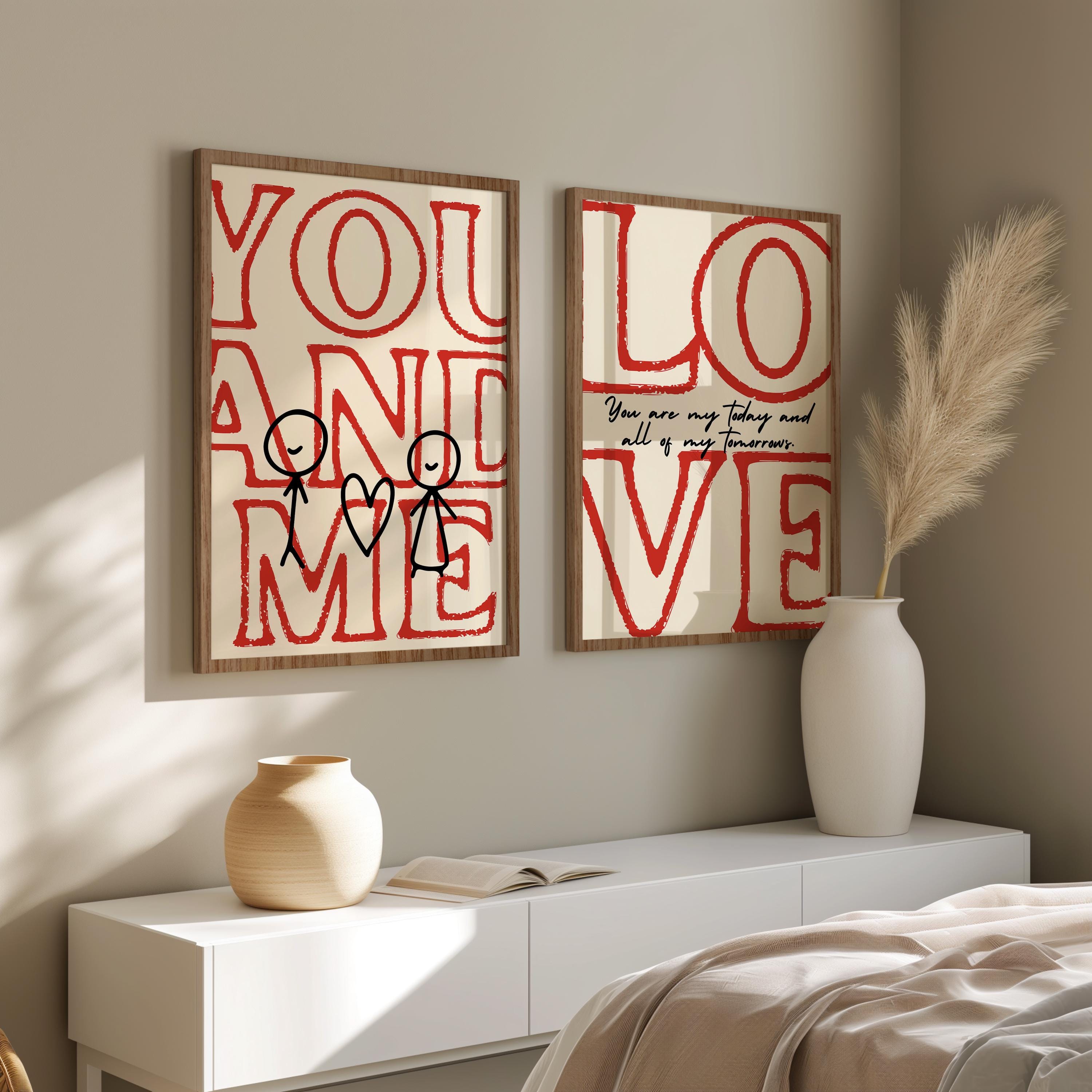 Love & You and Me Print Set: Minimalist Couple Art (digital
