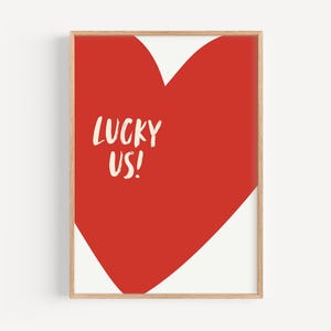 Lucky Us Red Heart Print: Minimalist Love Poster (Digital Download)