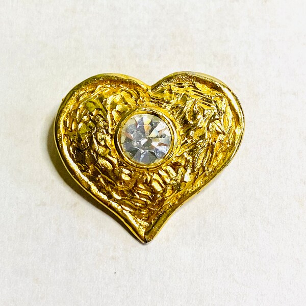 Édouard Rambaud - Vintage Golden Heart Rhinestone Brooch Designer jewelry