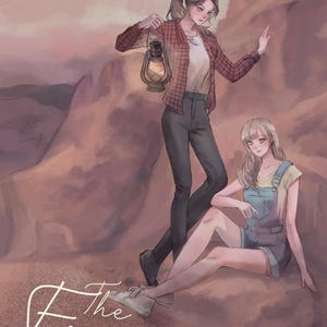 May include: Two women standing in a desert landscape. One woman is holding a lantern and the other is sitting on a rock. The text "The Fire" is written in cursive on the sand below them. The hashtag "#ไฟรักลุกไหม้" is written below the text.