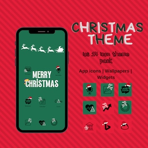 Christmas iPhone Icon Pack | iPhone iOS15 App Icons Red Green Snow